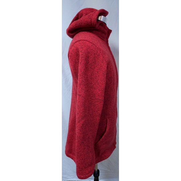 LANDS END Womens M 10-12 Red Full Zip Up Hooded Fleece Mid Length Jacket - Picture 6 of 11